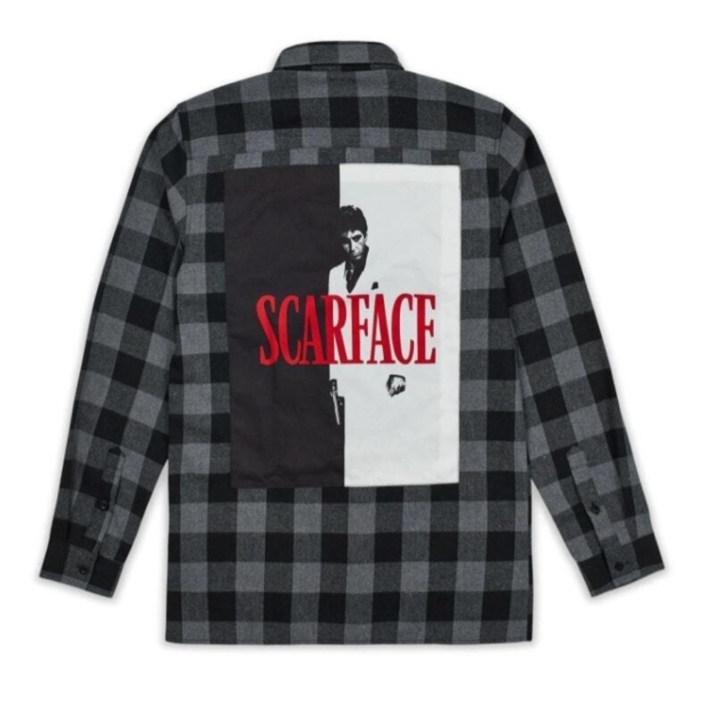REASON Scarface Flannel Shirt Mens Size Small Black Gray Button Up Movie Graphic